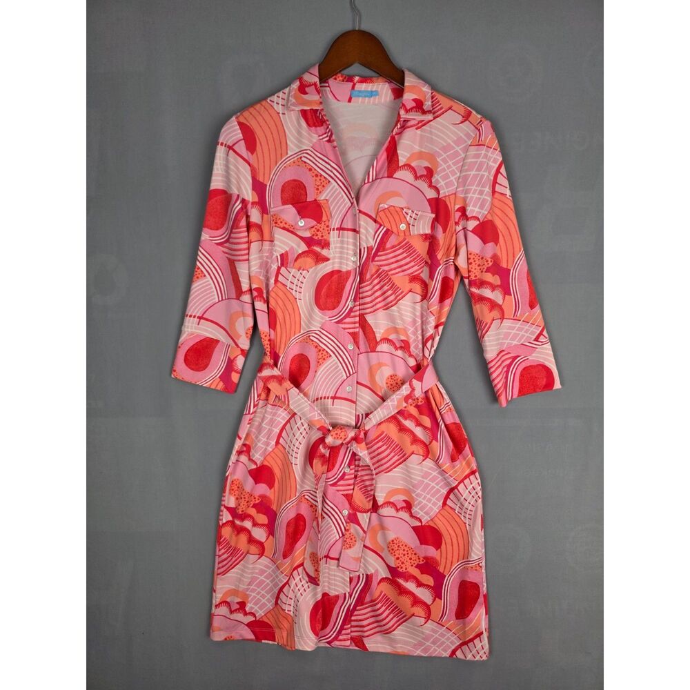 J. McLaughlin Shirt Dress Pink Tropical Medium Resortwear Preppy